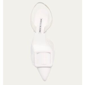 Manolo Blahnik Maysli Leather White Pointed Toe Slingback Heels Size 39 or US 9